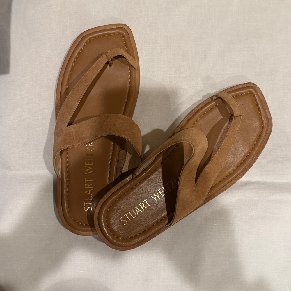 Worn 1 time! Stuart Weitzman Lyla Suede Flat Sandals Sz 6.5 $365 original